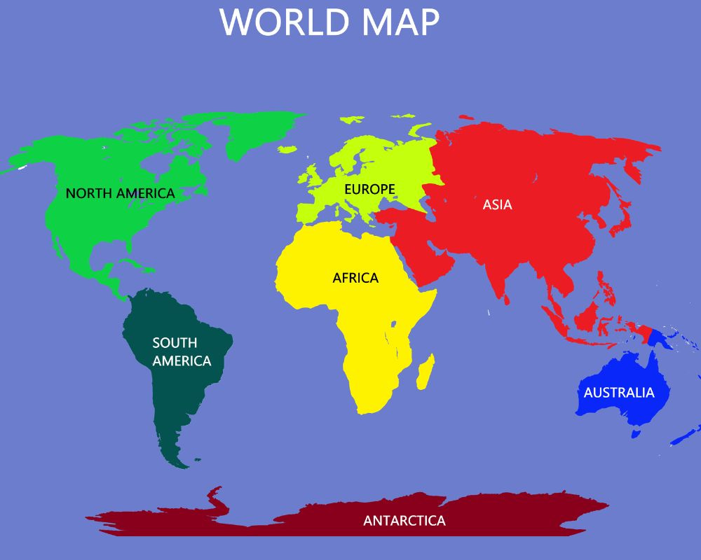 Five oceans of the world and their locations on world map